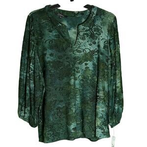 Calessa Dark Green Floral Tie Dye Blouse Size 3X